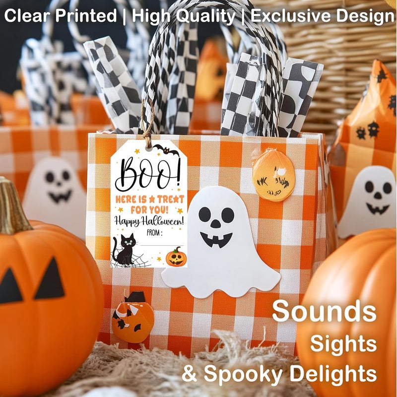 HandEasy 50 Pcs Halloween Tags with String, 2.1"×3.5" Boo Paper Gifts Tags, Black Cat Trick or Treat for Candy, Pumpkin Halloween Gifts Tag Wrap for Party Favor - B03 - Image 5